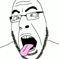 animated crazy glasses open_mouth soyjak stubble tongue variant:cobson // 721x789 // 207.7KB