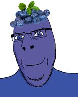 argyria blue_eyes blueberry closed_mouth food foodjak fruit glasses purple_skin series:fruiterz! smile smug soyjak stubble subvariant:nucob variant:cobson // 541x671 // 89.7KB