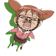 animated anime azumanga_daioh brown_eyes brown_hair clothes flying glasses hair mihama_chiyo mustache open_mouth school_uniform soyjak stubble variant:a24_slowburn_soyjak white_skin // 1248x1632 // 2.6MB