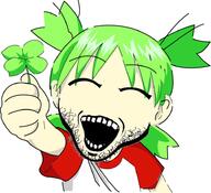 4chan anime clothes female green_hair hair open_mouth soyjak stubble tshirt variant:snoojak white_skin yotsoyba // 936x853 // 574.7KB