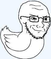 animal closed_mouth duck eyebrows glasses pun raised_eyebrow series:animaljaks series:fusionjaks smile smug soyjak stubble subvariant:smugquack subvariant:soyak_(smug) transparent_background variant:soyak // 627x716 // 14.2KB