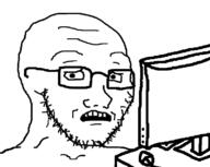 computer glasses open_mouth scared soyjak stubble subvariant:soyak_(concerned) variant:soyak // 800x639 // 86.7KB