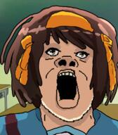 anime brown_hair clothes female hair haruhi_suzumiya open_mouth soyjak subvariant:female_a24_slowburn variant:a24_slowburn_soyjak // 454x520 // 275.9KB