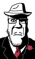 closed_mouth clothes glasses hat mafia mustache necktie ominous shadow soyjak stubble suit variant:markiplier_soyjak // 600x1000 // 73.8KB