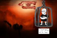 apocalypse billboard cage cell chains city destruction disaster fire jail red rope sky symbol variant:soyak // 3000x2000 // 3.8MB