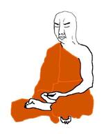 arm balding buddha buddhism closed_eyes closed_mouth cloth foot hand meditation orange_shirt soyjak variant:chudjak // 682x875 // 31.8KB