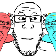 3soyjaks angel animated arm blue_skin closed_eyes closed_mouth demon ear glasses halo hand horn neutral red_skin smile smug soyjak stubble subvariant:neutralplier tail variant:markiplier_soyjak variant:soyak whisper yellow_eyes // 878x670 // 252.6KB