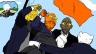 angry arm back bald brown_skin button clothes cloud donald_trump ear flag froot frootist glasses gun hair janny kuz ladder leaf lips open_mouth orange orange_juice orange_skin parody root scope side_profile sky sniper stubble subvariant:neutralplier subvariant:sideplier suit torso track_suit variant:feraljak variant:gapejak variant:impish_soyak_ears variant:kuzjak variant:markiplier_soyjak variant:nojak wound // 1280x720 // 171.2KB