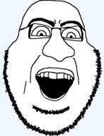 glasses megamind open_mouth soyjak stubble subvariant:angrysmug variant:smugjak // 426x555 // 24.1KB