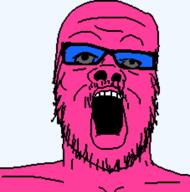 artist:GapeNewell blue_glasses doll_(user) glasses grey_eyes looking_at_you open_mouth pink_skin soyjak stubble variant:a24_slowburn_soyjak // 454x459 // 2.2KB