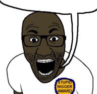 award clothes glasses gums nigger open_mouth speech_bubble speech_bubble_empty stubble stupid teeth variant:el_perro_rabioso // 493x476 // 201.8KB