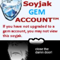 2soyjaks angry closed_mouth ear gem gem_skin glasses hand looking_at_you meta smile soyjak_gem_account soyjak_party stubble text variant:gapejak variant:impish_soyak_ears // 128x128 // 16.1KB