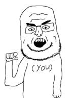 angry arm bald forehead_wrinkles glasses hand nasolabial_folds open_mouth soyjak stubble text variant:cuntson white_skin you // 378x504 // 8.0KB