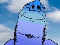 bald blue_skin calm cloud cool irl_background mouth_closed nose nostrils perspective smile soyjak stubble variant:dubbbzjak // 662x497 // 205.8KB