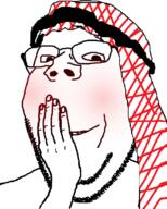 arab blush glasses hand hand_on_mouth keffiyeh nose smile soyjak stubble subvariant:wholesome_soyjak variant:gapejak // 635x790 // 259.3KB