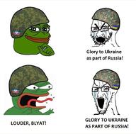 2soyjaks camouflage crying donetsk emr_pattern erdl_pattern flag:donetsk frog glasses helmet m81 open_mouth pepe russia russo_ukrainian_war soyjak stretched_mouth stubble text ukraine variant:cryboy_soyjak variant:soyak woodland // 882x867 // 286.3KB