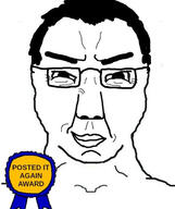 award badge closed_mouth glasses hair posted_it_again_award smile smug soyjak subvariant:chuddy technology text variant:chudjak // 490x586 // 90.4KB