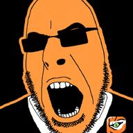 TigerVNC beard fed glasses glowie glowing orange soyjak stubble sunglasses tiger tuxedo variant:cobson vnc // 255x255 // 20.5KB