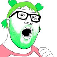 4chan anime ear glasses green_hair hair hand open_mouth soyjak stubble variant:hot_sauce yotsoyba // 1024x1024 // 423.1KB
