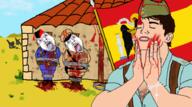 2soyjaks artillery blood bloodshot_eyes clothes communism cross crying drawing drawn_background full_body glasses hammer_and_sickle hand hat house open_mouth rope rosary soyjak spain spanish_civil_war stubble tongue variant:bernd yellow_teeth // 912x509 // 401.6KB
