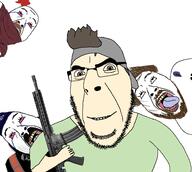 4soyjaks anthony_huber ar_15 arm bandana beard bloodshot_eyes brown_eyes brown_hair cap clothes crying firearm gaige_grosskreutz glasses gun hair hand hat holding_gun holding_object holding_rifle joseph_rosenbaum kyle_rittenhouse mustache open_mouth rifle shot smile soyjak stubble tongue variant:bernd variant:cobson weapon white_skin yellow_teeth // 1440x1291 // 599.7KB