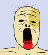 blood bloodshot_eyes dead hair no_teeth open_mouth soyjak variant:a24_slowburn_soyjak yellow_skin // 454x520 // 7.5KB