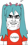 clothes female hatsune_miku smile smug subvariant:chudjak_front teal_hair tshirt twintails variant:chudjak ywnbaw // 394x629 // 162.9KB