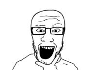 r glasses hand looking_at_you open_mouth raised_eyebrow stubble thinking traced variant:markiplier_soyjak // 1000x753 // 99.1KB