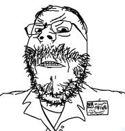 angry balding beard closed_mouth doctor dr_soyowad frown glasses name_tag soyjak teeth variant:gapejak white_background white_skin wrinkles // 913x959 // 36.0KB