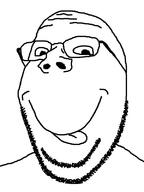 closed_mouth glasses silly smile soyjak stubble subvariant:wholesome_soyjak tongue variant:gapejak // 600x800 // 49.9KB