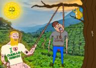 3_eyes 4soyjaks aryan aura background beard blood blue_eyes brown_skin closed_mouth clothes coffee coffee_beans dark_hair dead drool ear esoteric glasses hair hanging heart holding_object holding_rope hyperborea lynching multiple_eyes neovagina noose open_mouth plant plantation rope schizo shoe smile sonnenrad squirrel subvariant:muscular_chud sun swastika tattoo tea third_eye tongue tree tshirt variant:chudjak variant:markiplier_soyjak white_skin yellow_teeth // 2100x1500 // 963.4KB
