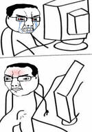 2soyjaks angry bloodshot_eyes boner chair closed_mouth computer crying desk glasses hand soyjak variant:chudjak // 835x1200 // 96.0KB