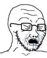 closed_mouth crying glasses open_mouth stubble variant:cryboy_soyjak // 644x800 // 15.9KB