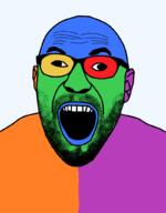 beard colorful cross_eyed ear glasses open_mouth soyjak stubble variant:cirrus // 800x1024 // 40.0KB