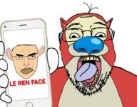 2soyjaks angry animal cartoon cat cat_ear closed_mouth dog ear glasses hand holding_object holding_phone iphone nickelodeon open_mouth phone ren_and_stimpy soyjak subvariant:pol_face text tongue variant:bernd variant:chudjak // 1820x1434 // 1.0MB