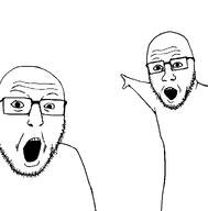 2_soyjaks glasses multiple_soyjaks open_mouth pointing redraw soyjak stubble template undusted_variant variant:markiplier_soyjak variant:two_pointing_soyjaks // 983x997 // 21.4KB