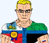 animal arm award belgorod bird blue_eyes buck_breaking buff christianity closed_mouth clothes eagle eastern_orthodox flag flag:belgorod flag:russia glasses hair kharkiv lion oblast orthodox_cross russia russo_ukrainian_war soyjak subvariant:chudjak_front subvariant:muscular_chud text transparent transparent_background tshirt ukraine variant:chudjak vein yellow_hair // 1059x929 // 98.2KB