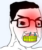 angry bloodshot_eyes blush crying deformed distorted glasses hair redraw soyjak variant:chudjak yellow_teeth // 645x770 // 65.6KB