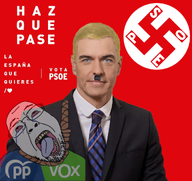 a10_eyes adolf_hitler aryan blue_eyes hitler_mustache nazism pedro_sanchez politics pp psoe rope social_democracy spain suit_and_tie swastika variant:bernd vox yellow_hair // 1062x1000 // 724.1KB