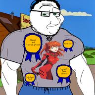 anime award clothes hat judaism kippah meta:tagme muscles neon_genesis_evangelion rabbi sneed souryuu_asuka_langley star_of_david variant:smugjak // 1000x1000 // 524.5KB