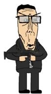alfietheboorufag(user) black_hood black_jacket black_pants black_shoes clean_shaven full_body glasses green_eyes hair holding_gun hoodie meta:op_took_a_selfie_of_xerself mp5 no_stubble open_mouth shaved submachine_gun subvariant:euromutt variant:markiplier_soyjak white_skin // 561x1037 // 63.2KB