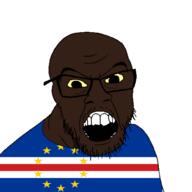 black_skin cape_verde clothes country flag flag:cape_verde glasses open_mouth small_eyes soyjak stubble variant:feraljak // 1500x1500 // 41.4KB