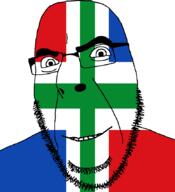 flag flag:groningen full_head glasses groningen hair looking_at_you netherlands open_mouth smile soyjak stubble teeth variant:cobson // 775x849 // 21.8KB