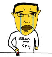 arm button closed_mouth crying ear emoticon glasses hair hand millions_must_die sad soyjak subvariant:chudjak_front text variant:chudjak yellow_skin 😭 // 615x680 // 83.5KB