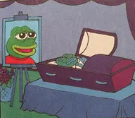 amphibian closed_eyes closed_mouth clothes coffin dead frog funeral meta:not_oc nas:pepe pepe_the_frog suit
