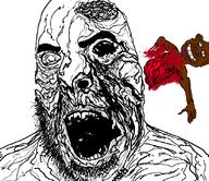 angry bisected black_skin blood dead decomposition eye gore horror missing_eye monster nigger nsfw open_mouth rotten_teeth skin soyjak stubble tyrone variant:cobson zombie // 833x720 // 101.9KB