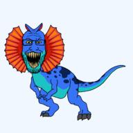 animal claws dilophosaurus dinosaur evil frill full_body glasses open_mouth prehistoric reptile series:animaljaks series:dinosaurjaks sharp_teeth soyjak stubble tail variant:markiplier_soyjak yellow_sclera // 1200x1200 // 27.7KB