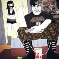 bedroom closed_mouth controller gaming gaping_mouth jimmy_de_santa metal_(music) middle_finger open_mouth posters things variant:chudjak variant:cobson // 1170x1163 // 162.9KB