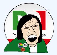 angry brown_eyes clothes communism democratic_party_(italy) elly_schlein female hair hammer_and_sickle italy lgbt open_mouth pins politics soyjak symbol text variant:feraljak // 586x575 // 19.7KB