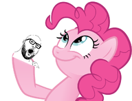 bald ear glasses holding_object looking_up my_little_pony open_mouth pink_skin pinkie_pie pony series:pinkie_pie_holding_soyjaks smile soyjak stubble variant:hot_sauce white_background // 990x759 // 147.9KB